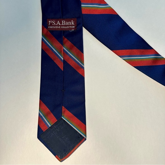 Vintage Jos A. Bank Executive Collection Navy Striped Classic Italian Silk Tie - Picture 6 of 8
